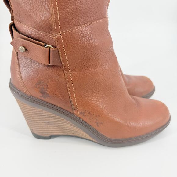 Timberland Stratham Heights Womens Brown Leather Wedge Tall Knee Boots 9 Lined - Picture 7 of 16